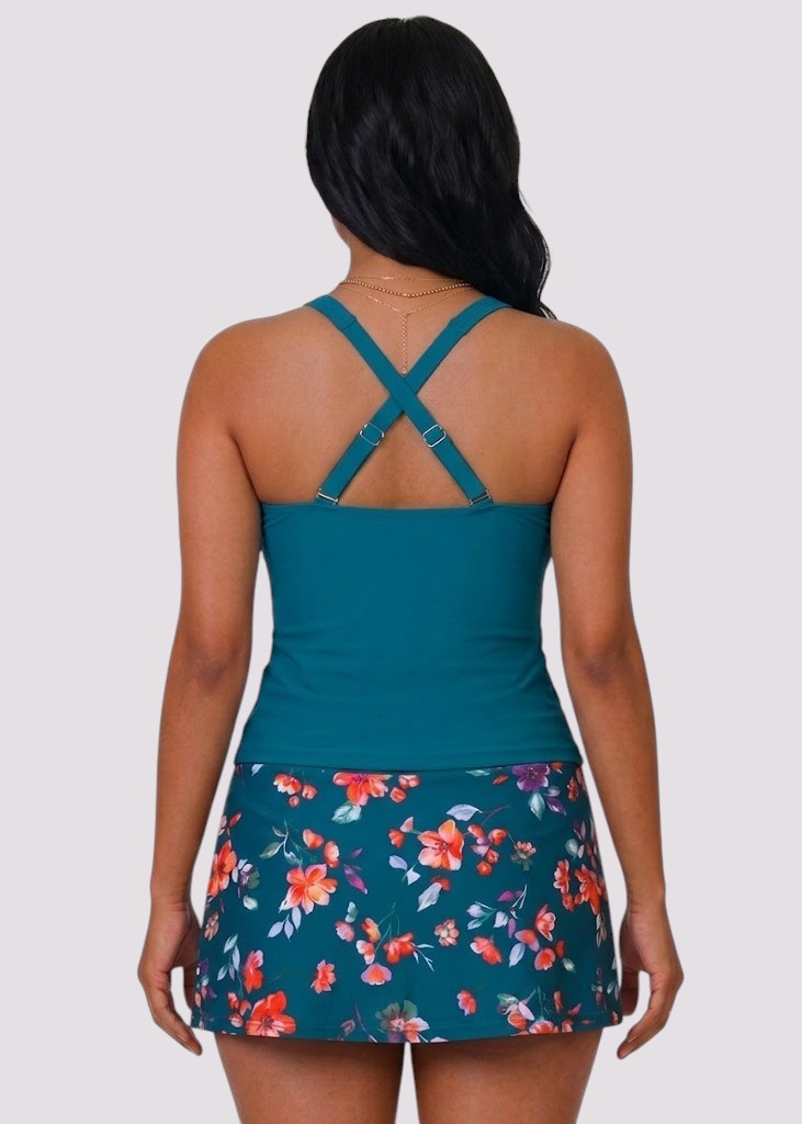 Twist Front Tankini Set with Skirt - Seaside Posy