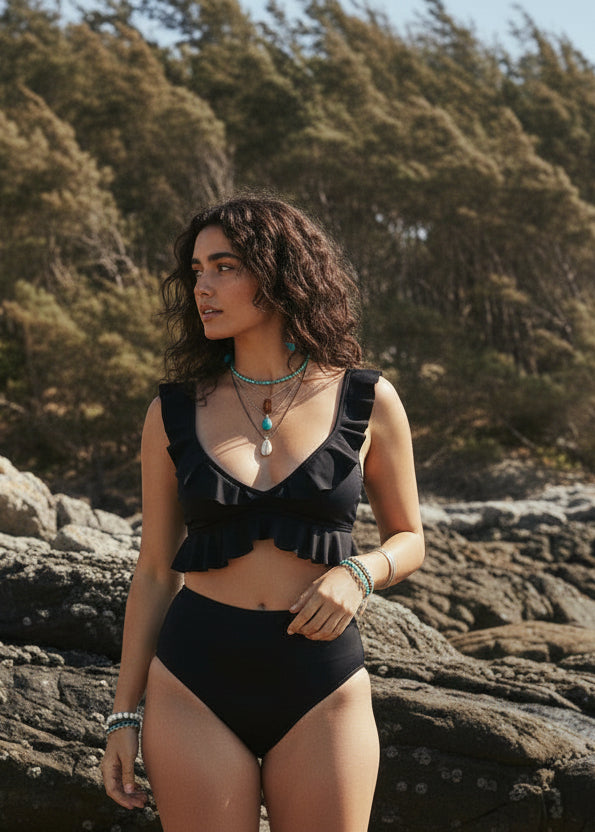 sexy plus size 4 colors padded v-neck ruffle high waist tankini set