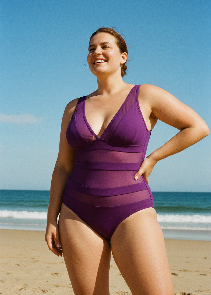 Mesh Bandage One Piece - Grape