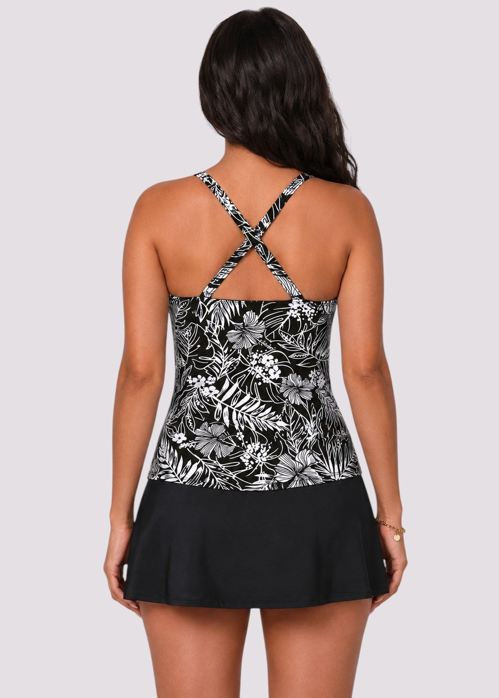 Twist Front Tankini Set with Skirt - Mono Tropics-Cheekkah