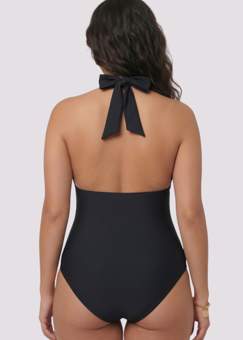 Deep Plunge One Piece - Black-Cheekkah