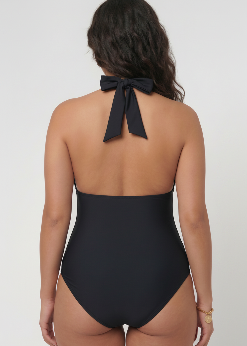 Deep Plunge One Piece - Black-Cheekkah