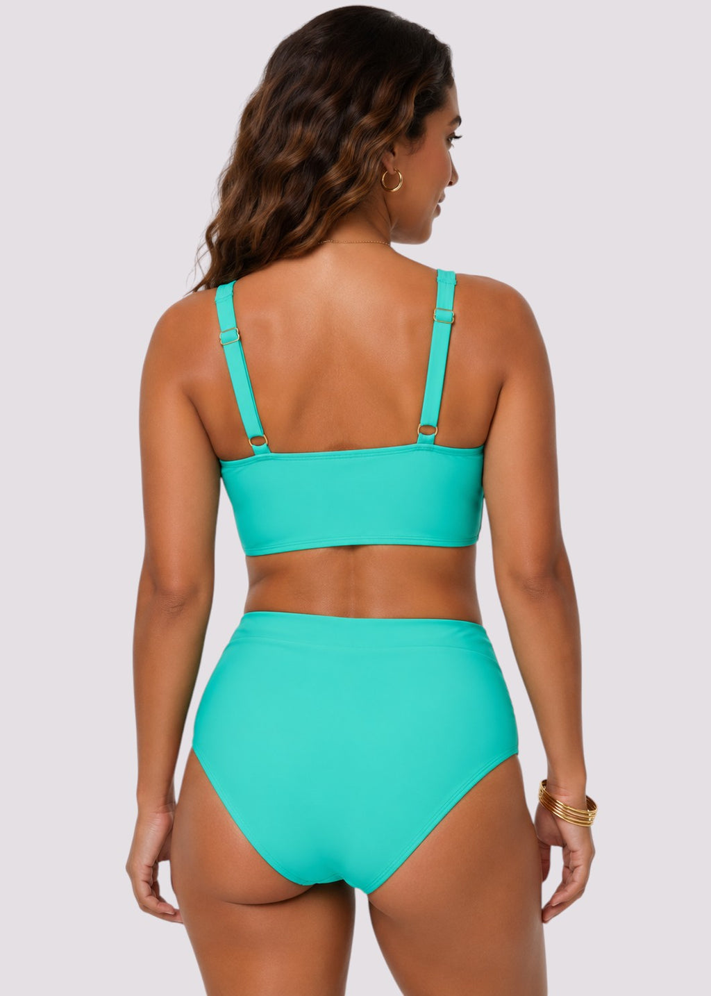Double Ruched High Waisted Cross Over Bikini Set - Mint