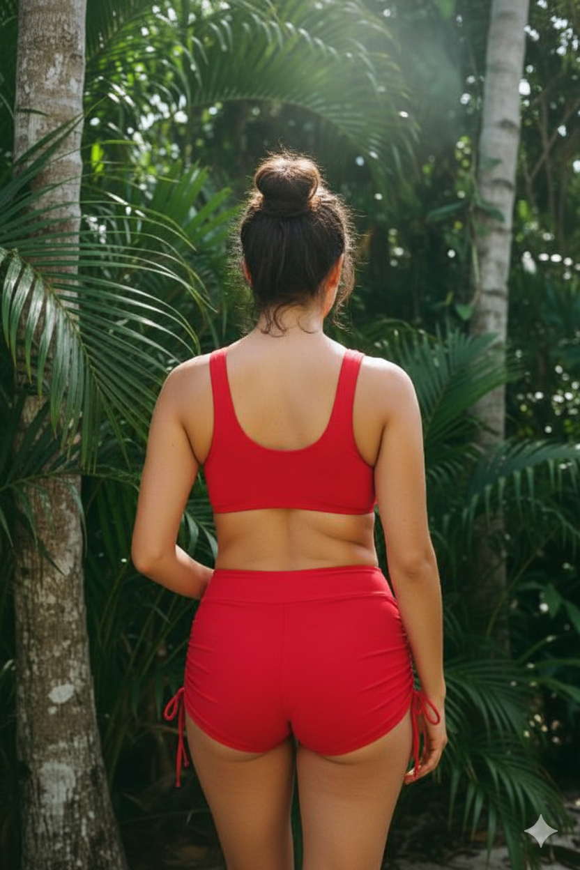 Tie Side Shortini Set - Red