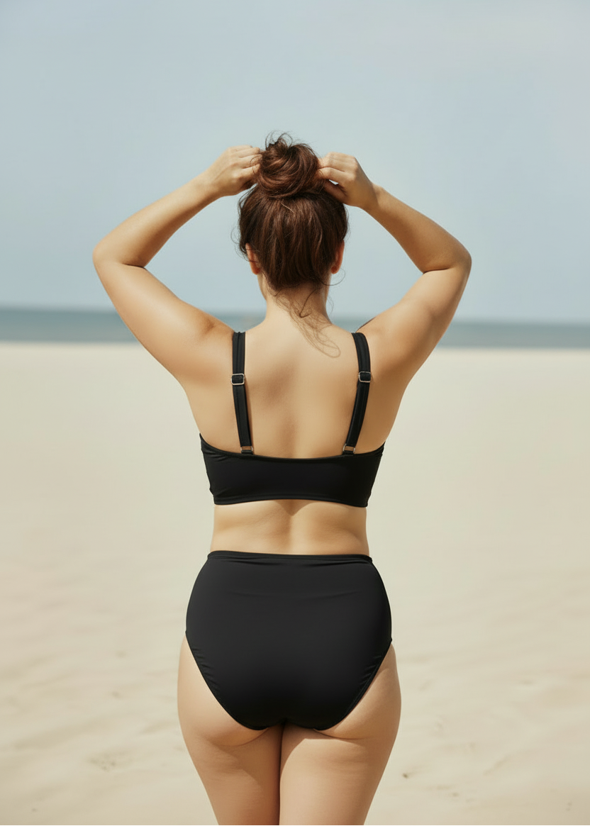 Double Ruched High Waisted Cross Over Bikini Set - Black