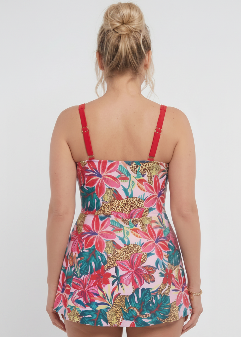 Cute Curves Swim Dress with Gold Buckle - Jaguar Jungle-Cheekkah