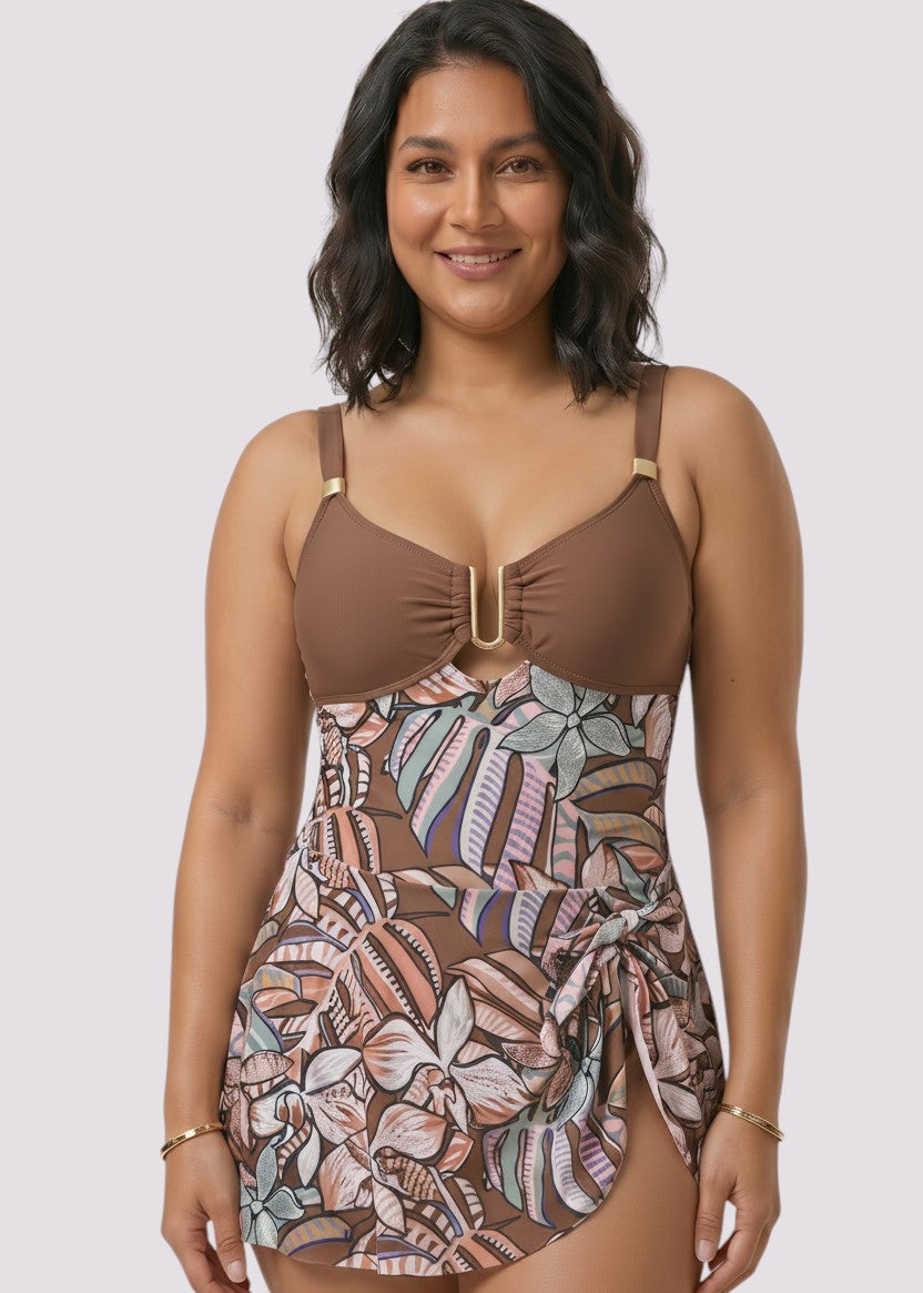 Cute Curves Swim Dress with Gold Buckle