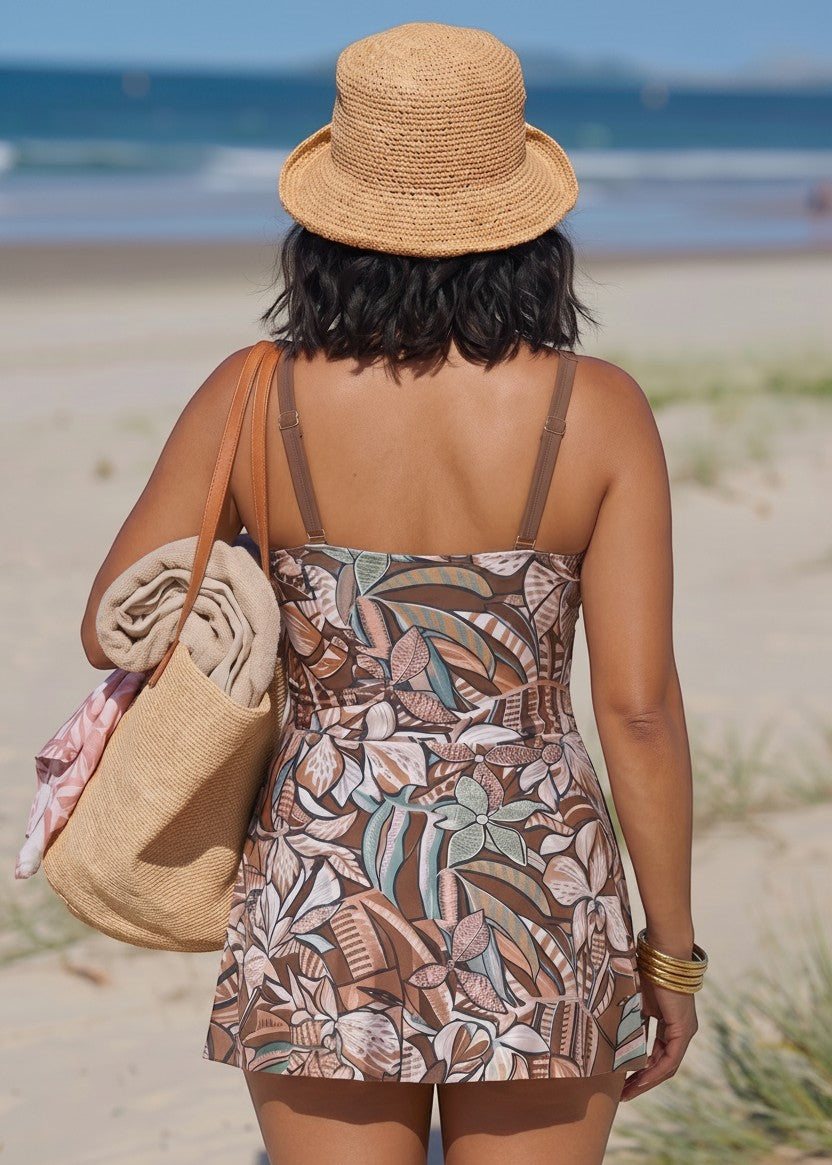 Cute Curves Swim Dress with Gold Buckle - Amazonia-Cheekkah
