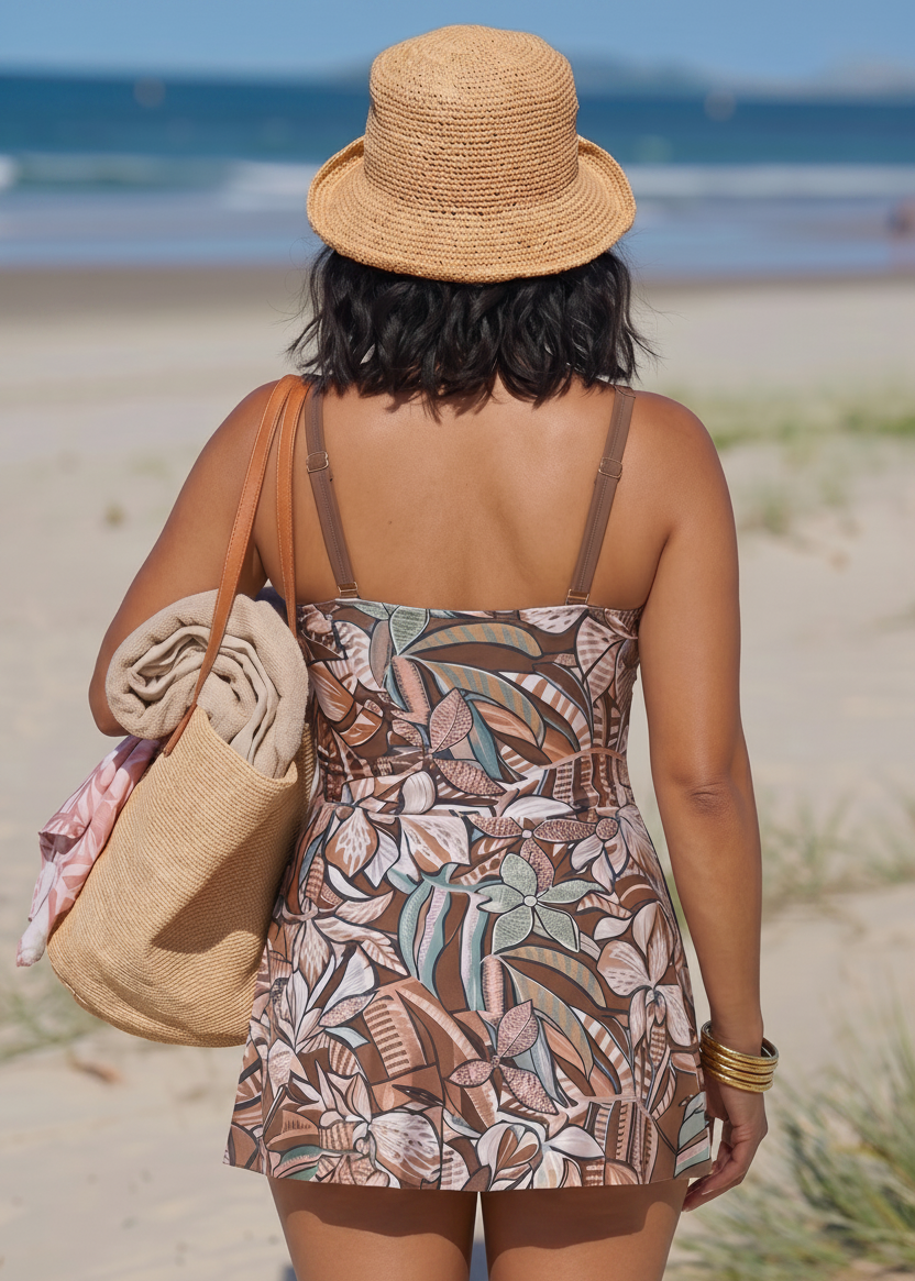 Cute Curves Swim Dress with Gold Buckle - Amazonia-Cheekkah