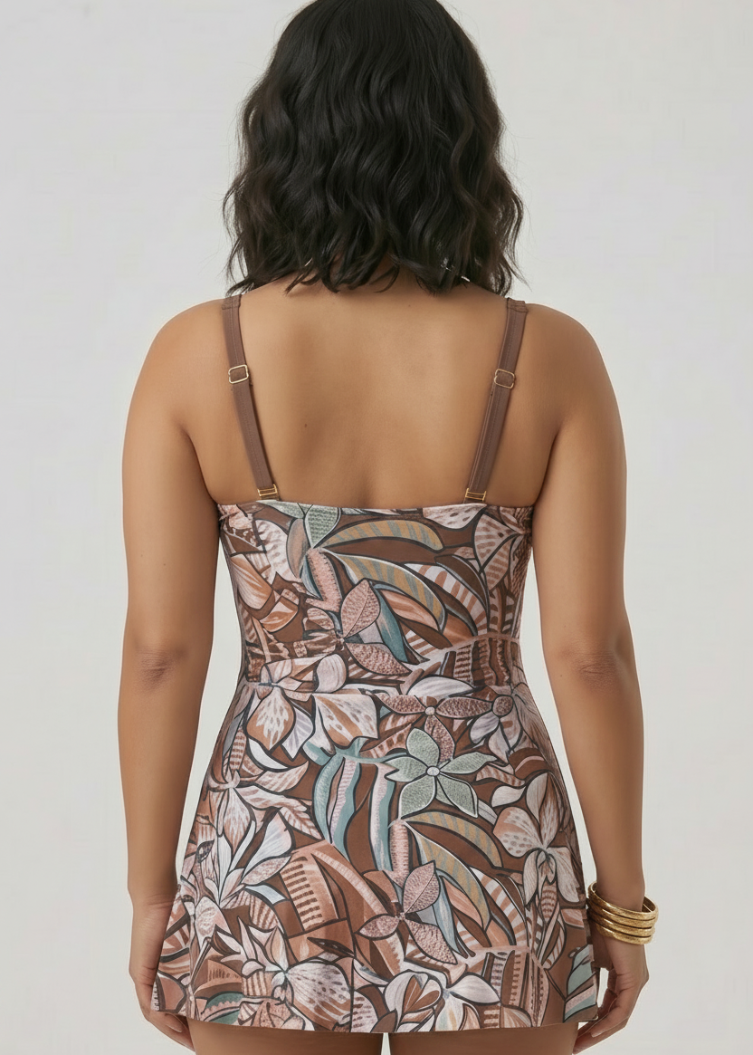 Cute Curves Swim Dress with Gold Buckle - Amazonia-Cheekkah