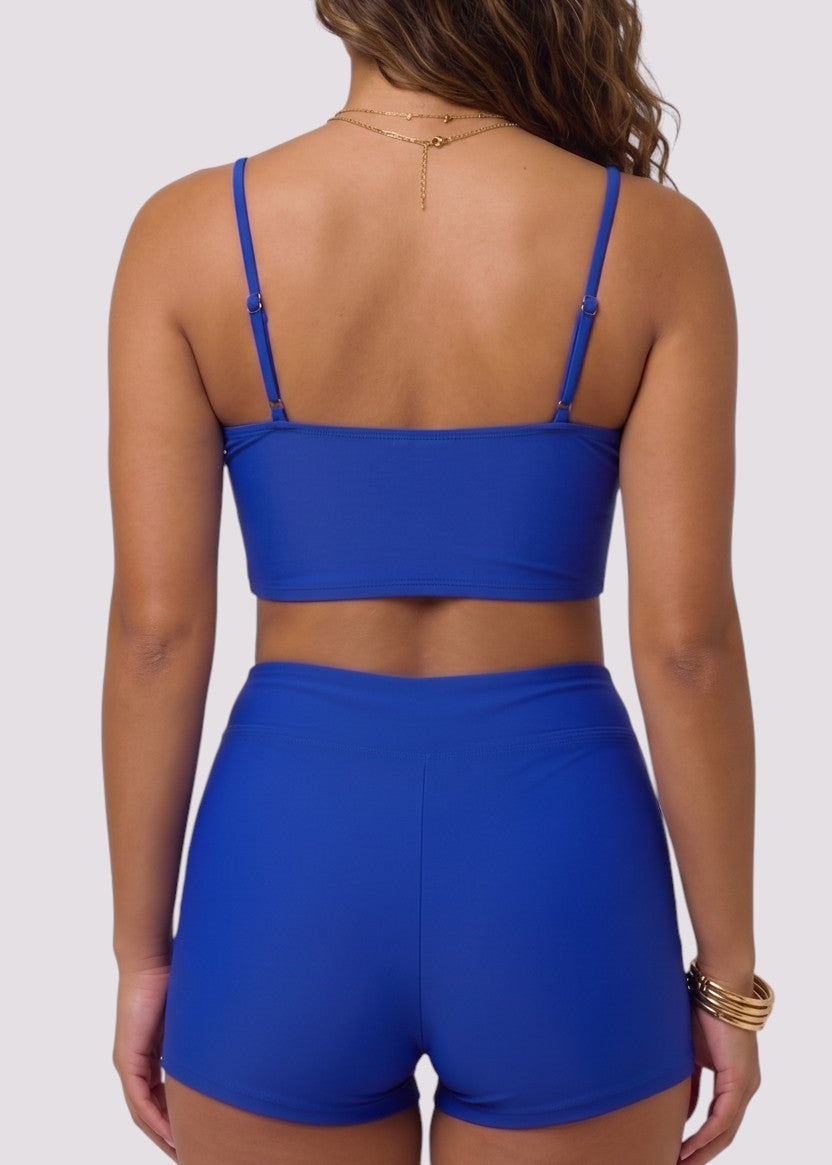 Lace Up Swim Shorties Sweetheart Crop - Blue-Cheekkah