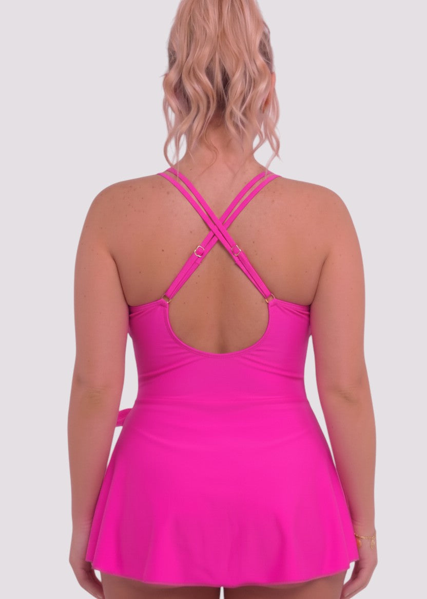 Ladder Detail Side Slit Swim Dress - Pink-Cheekkah