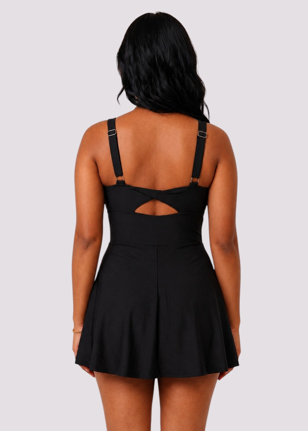 Pocket Swim Dress with Built-In Shorts - Black-Cheekkah
