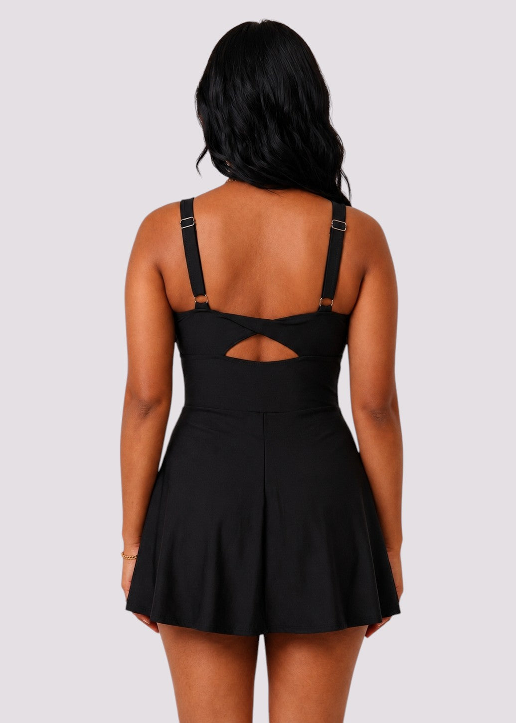 Pocket Swim Dress with Built-In Shorts - Black-Cheekkah