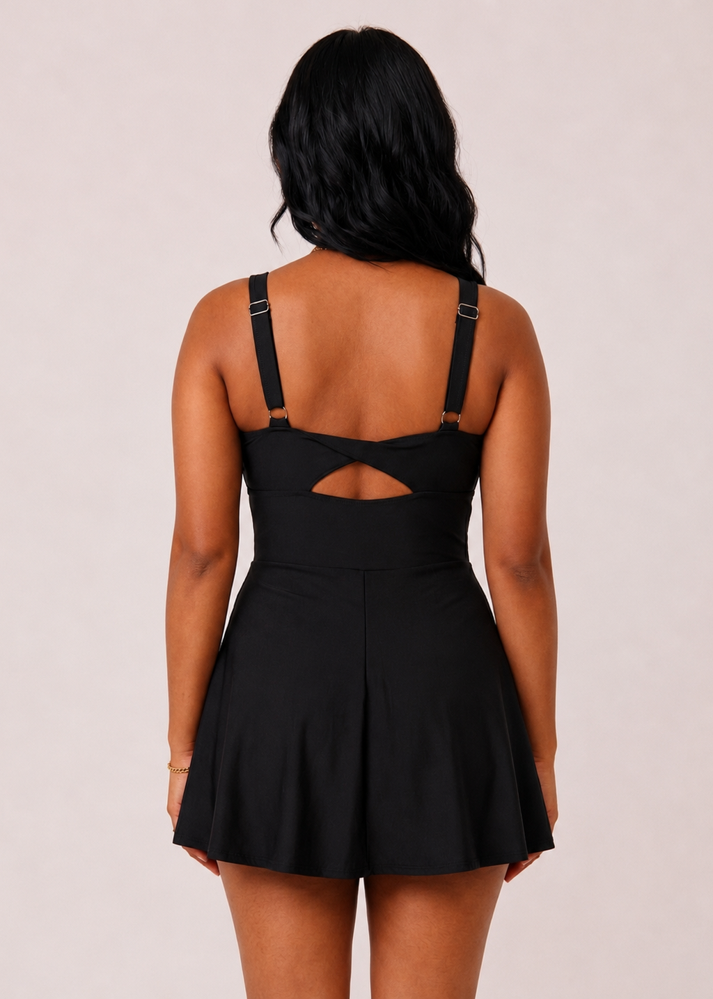 Pocket Swim Dress with Built-In Shorts - Black-Cheekkah