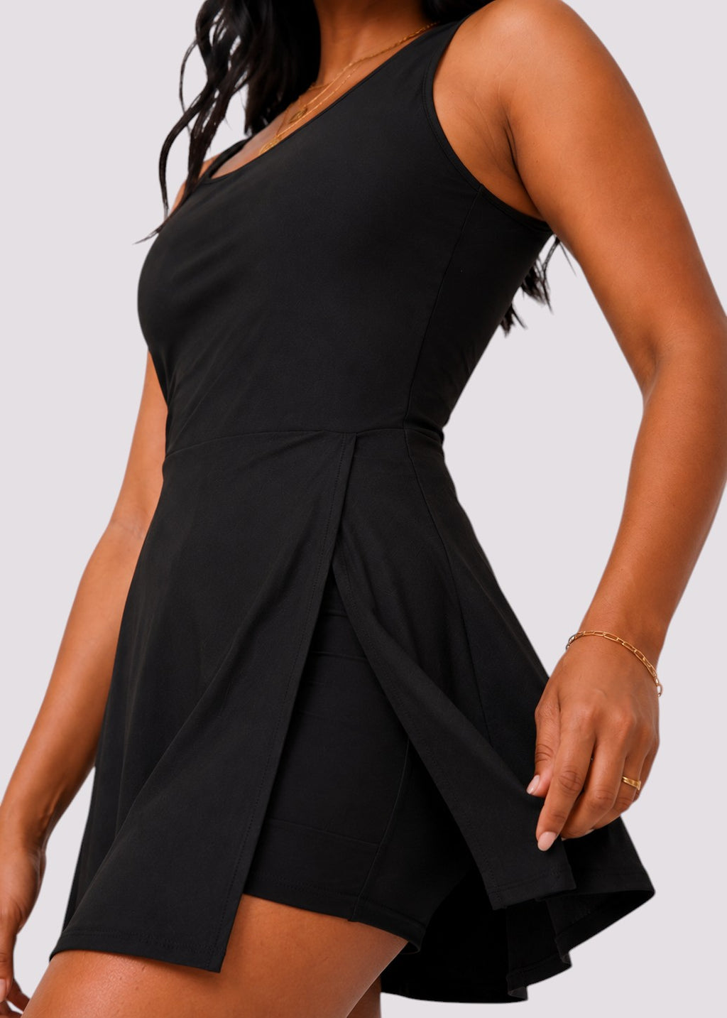 Pocket Swim Dress with Built-In Shorts - Black-Cheekkah