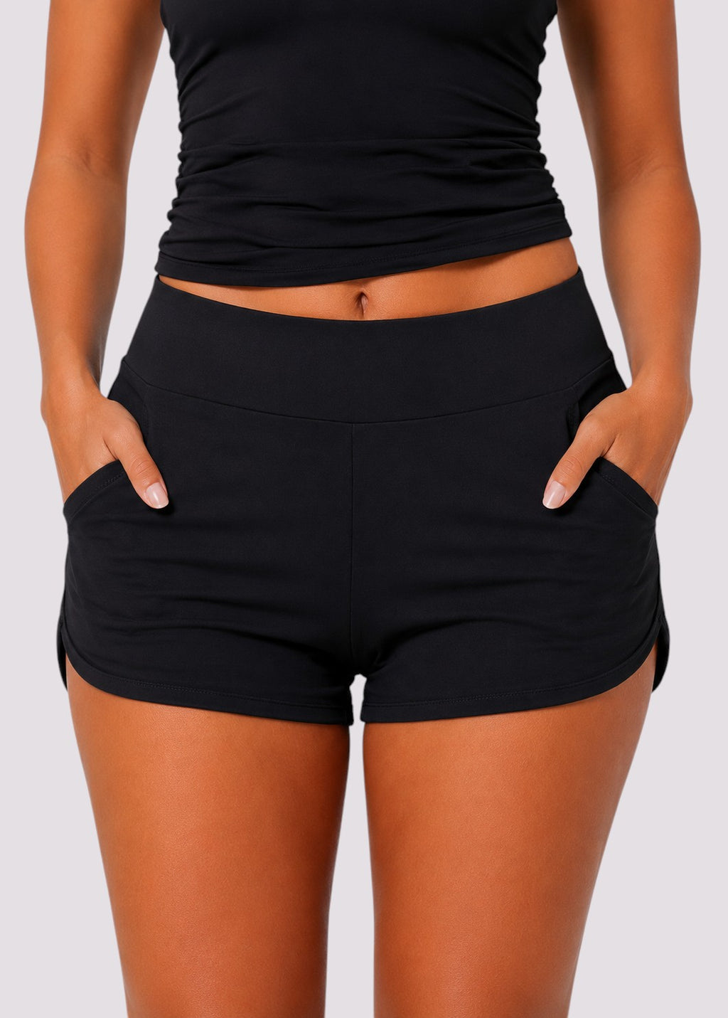 Pocket Swim Shorts with Built-In Briefs - Black-Cheekkah