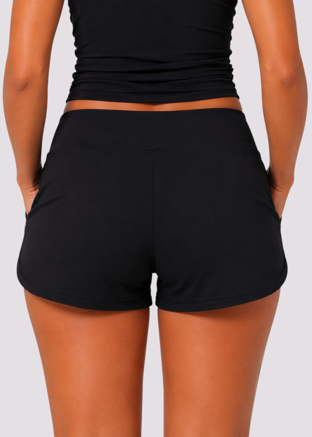 Pocket Swim Shorts with Built-In Briefs - Black-Cheekkah