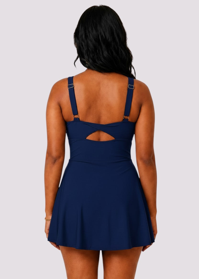 Pocket Swim Dress with Built-In Shorts - Navy