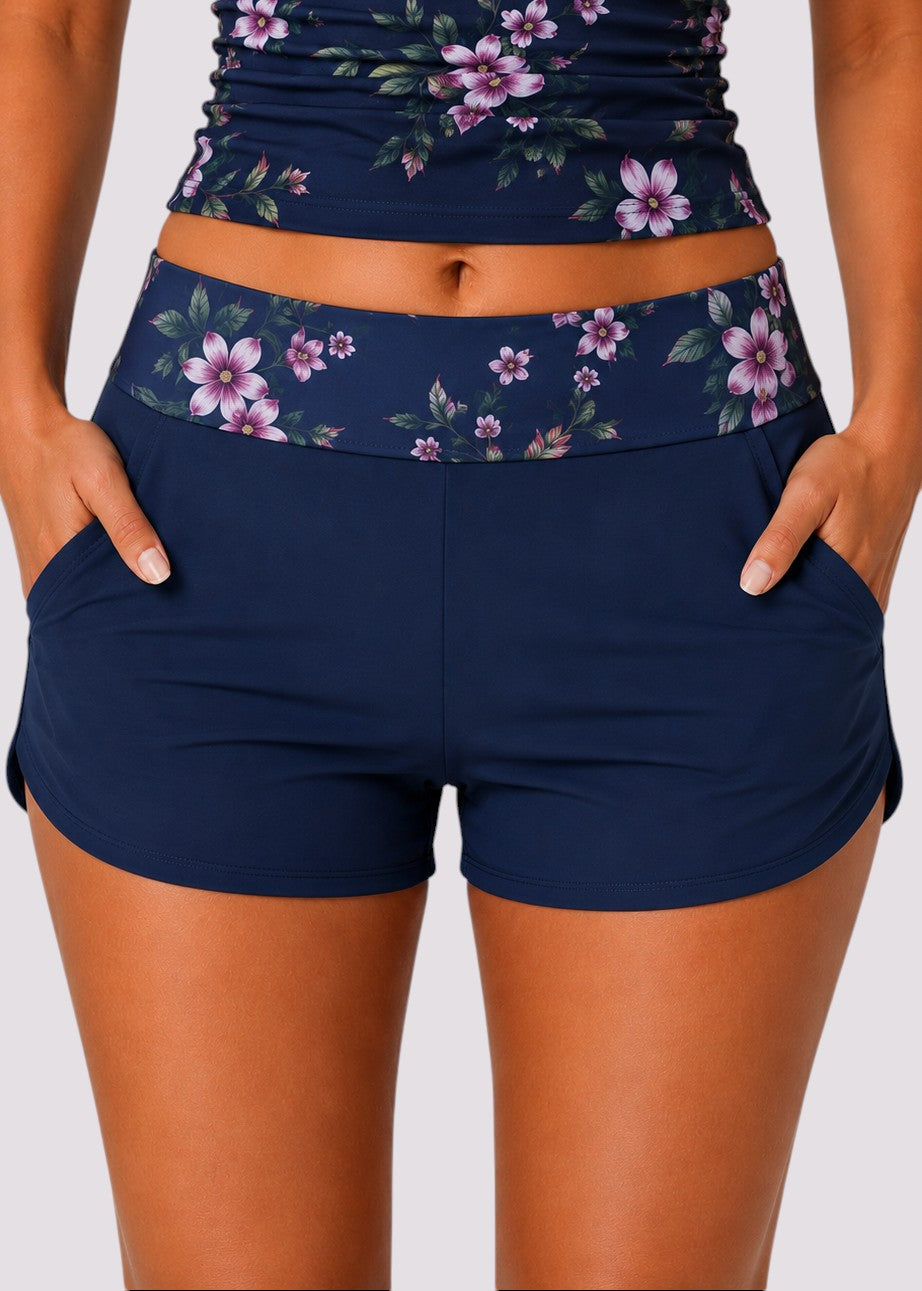 Pocket Swim Shorts with Built-In Briefs - Navy Bella-Cheekkah