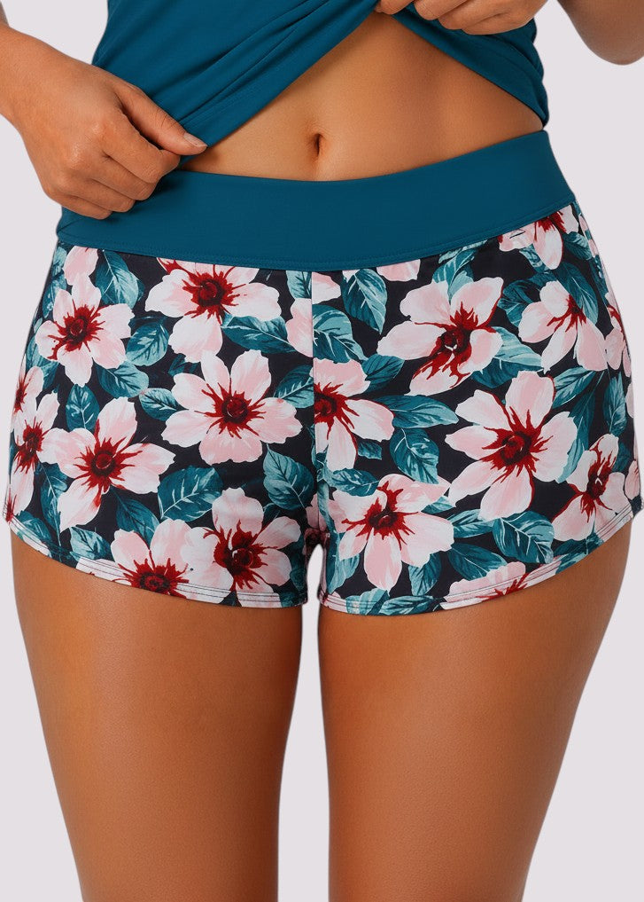 Pocket Swim Shorts with Built-In Briefs - Teal Tropic