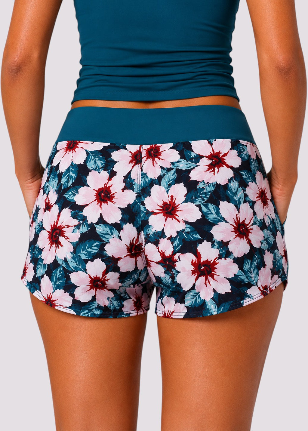 Pocket Swim Shorts with Built-In Briefs - Teal Tropic