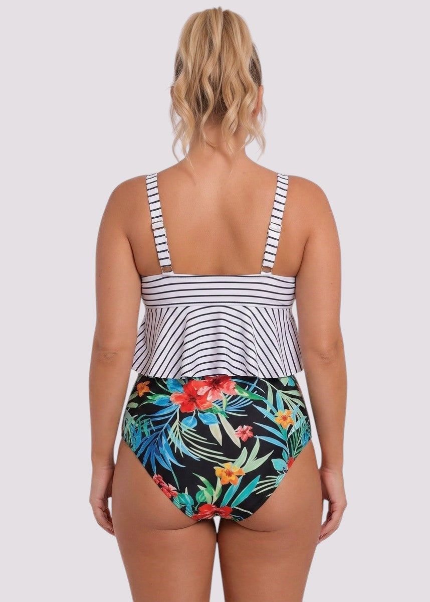 Ruffle Hem High Waisted Bikini Set - Marina Bloom