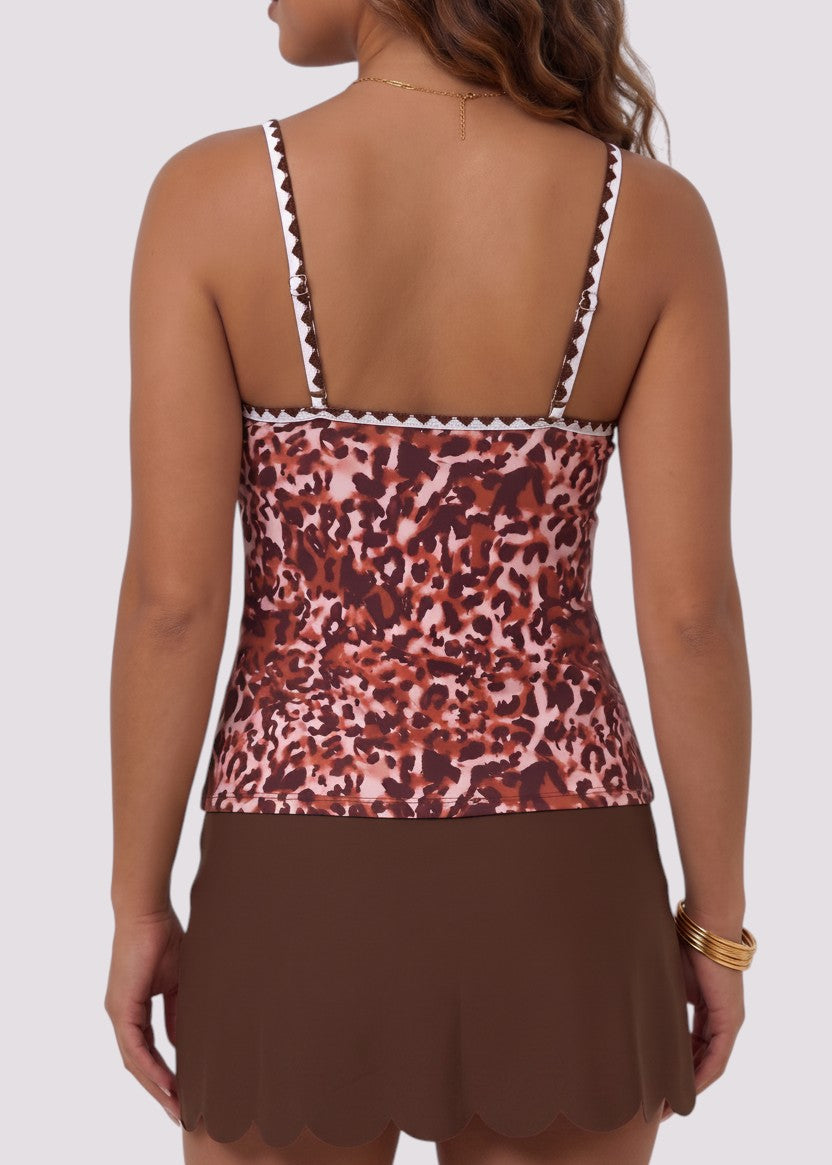 Shell Trim Tankini Set - Brown-Cheekkah