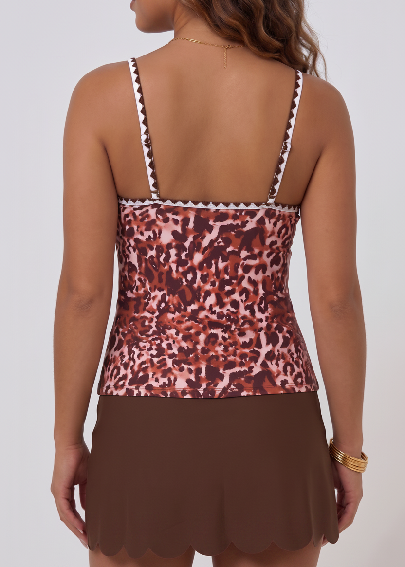 Shell Trim Tankini Set - Brown-Cheekkah