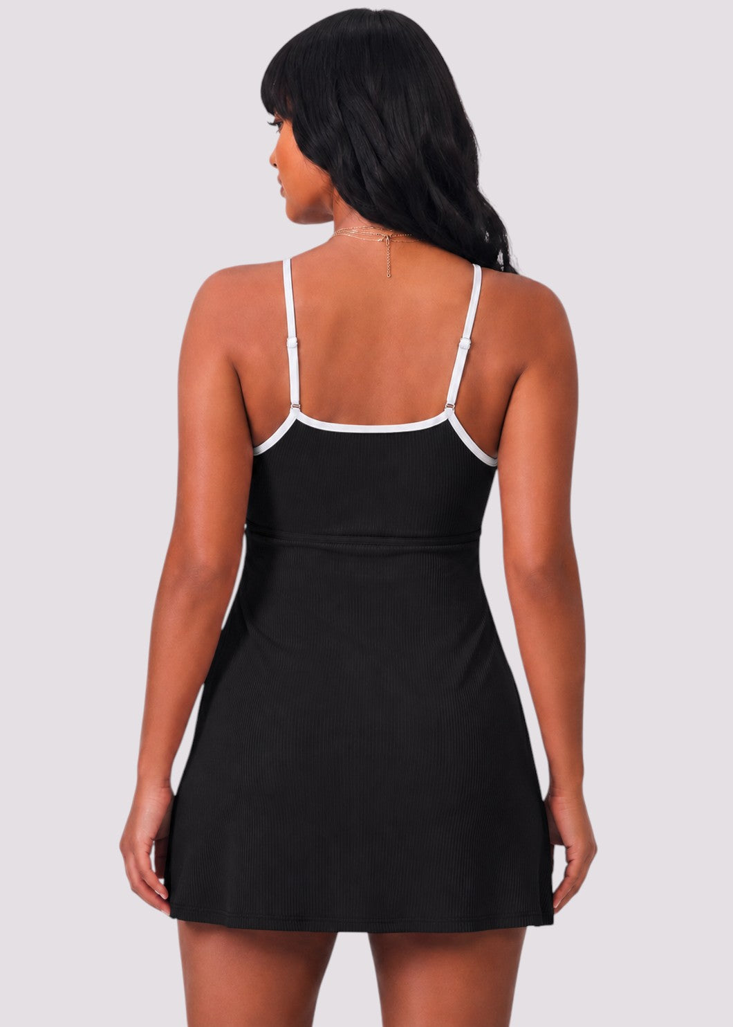 Sporty Scoop Swim Dress with Pockets - Black-Cheekkah