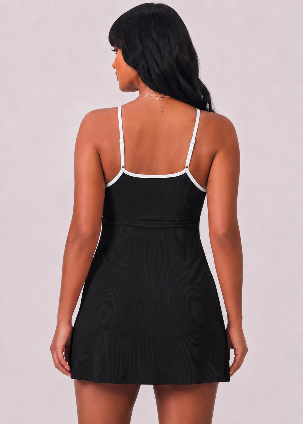 Sporty Scoop Swim Dress with Pockets - Black