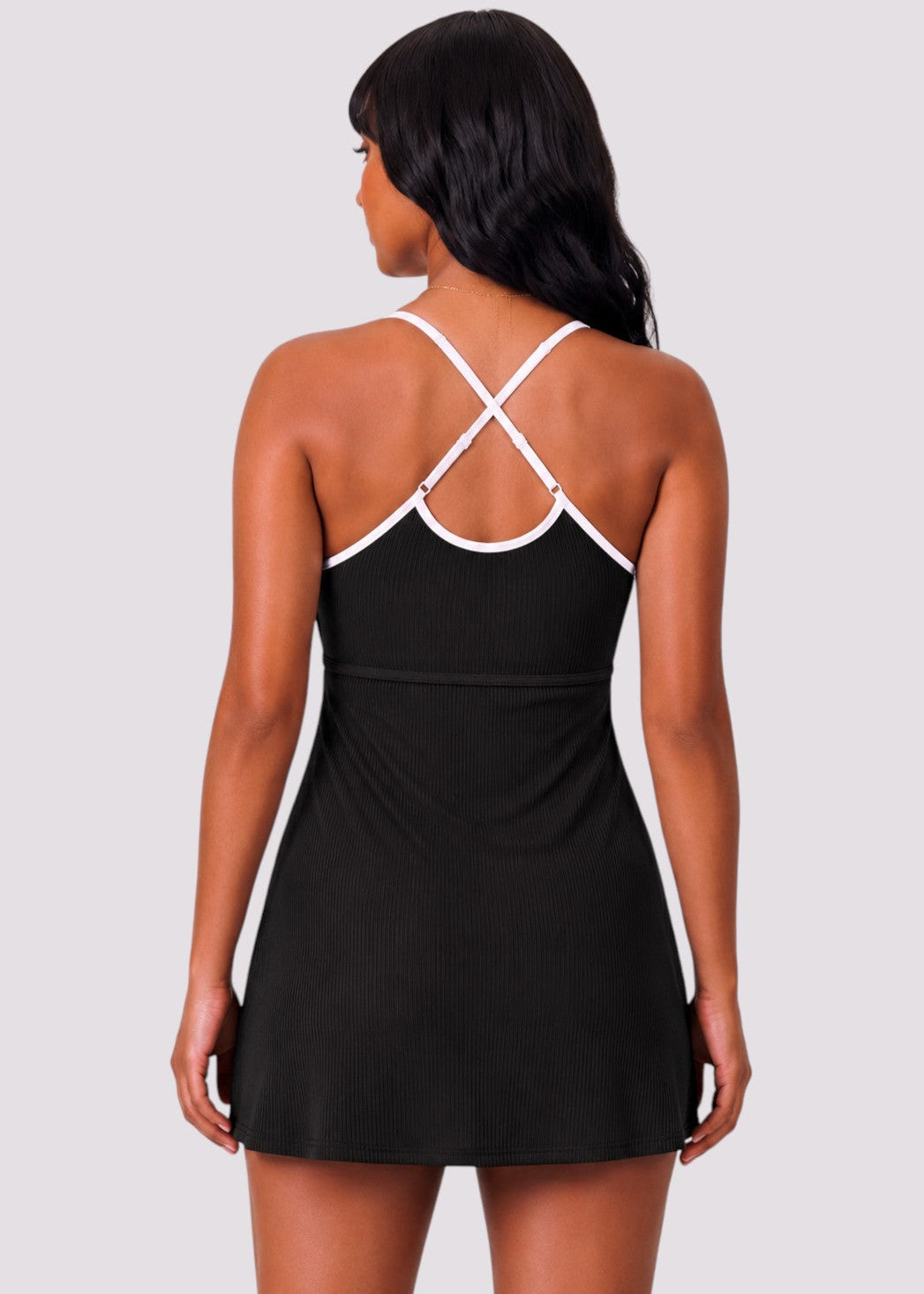 Sporty Scoop Swim Dress with Pockets - Black-Cheekkah