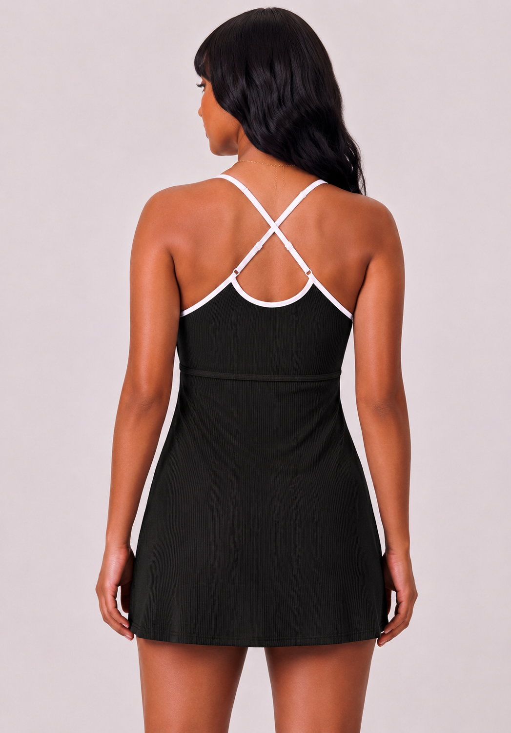 Sporty Scoop Swim Dress with Pockets - Black