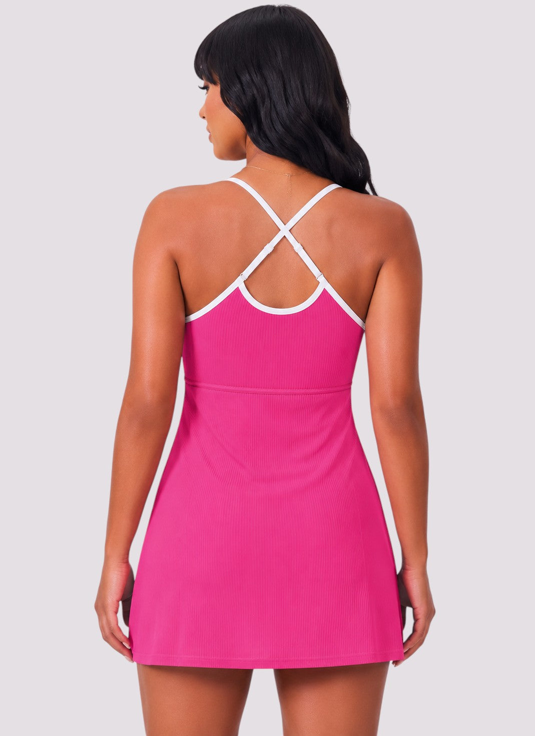 Sporty Scoop Swim Dress with Pockets - Pink-Cheekkah