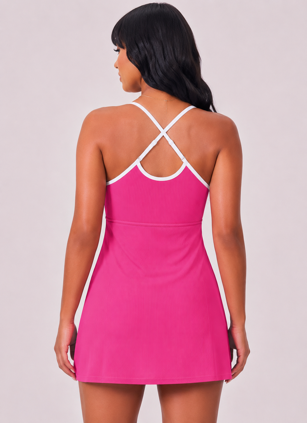 Sporty Scoop Swim Dress with Pockets - Pink-Cheekkah