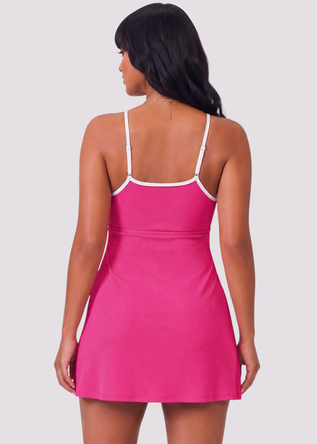 Sporty Scoop Swim Dress with Pockets - Pink-Cheekkah