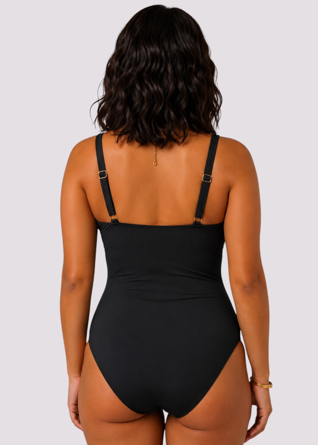 Square Neck Tummy Control One Piece - Black-Cheekkah