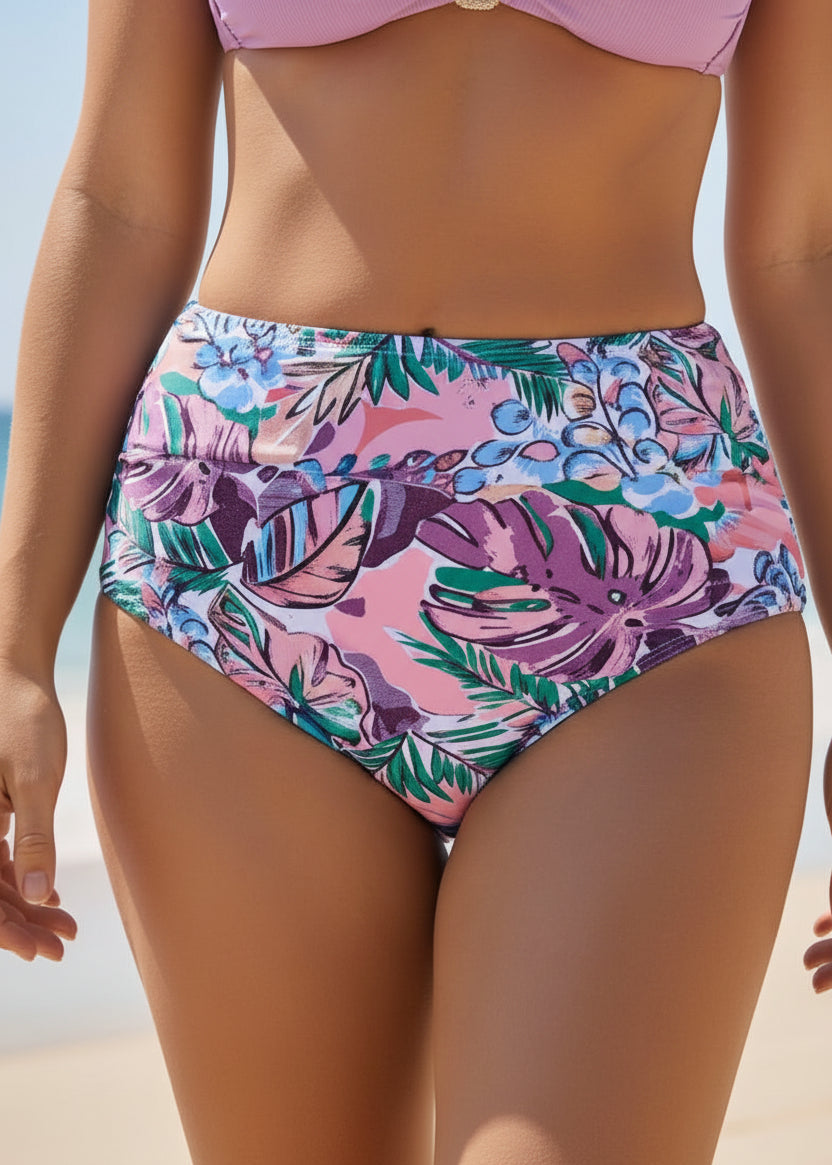 Sweetheart Ruffle High Waisted Bikini Set - Lost Island Leaf-Cheekkah