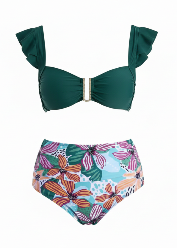 Sweetheart Ruffle High Waisted Bikini Set - Mod Tropic-Cheekkah
