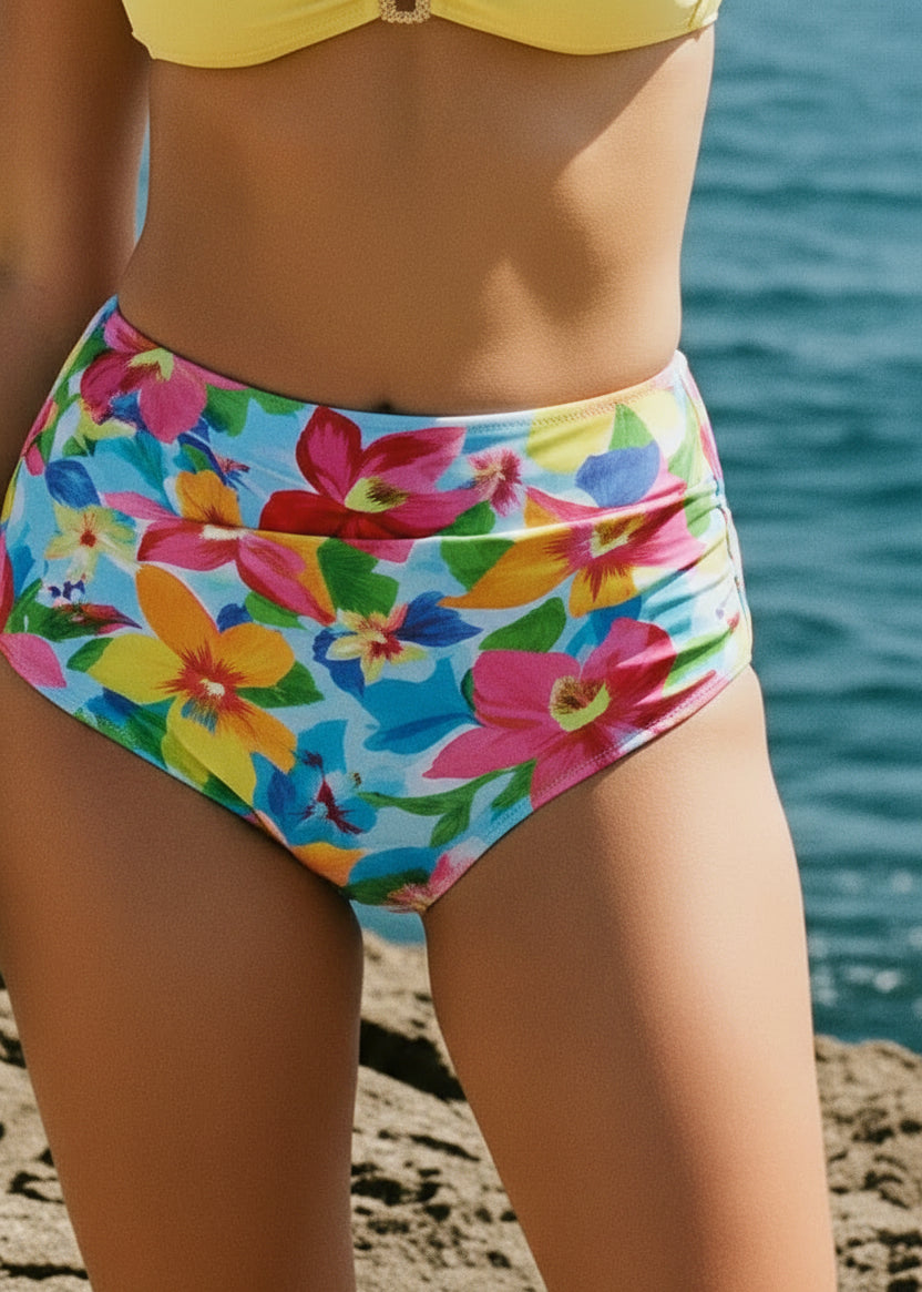 Sweetheart Ruffle High Waisted Bikini Set - Painted Petals-Cheekkah