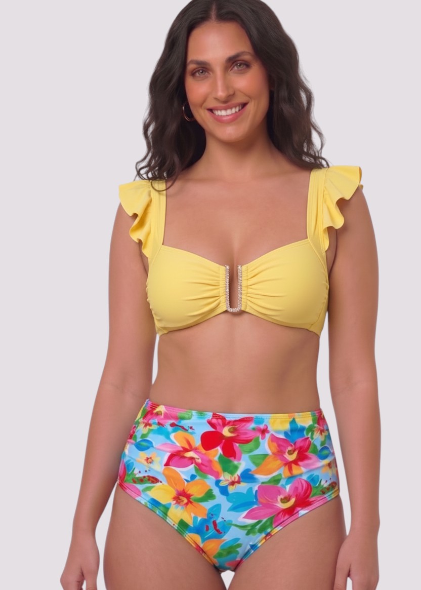 Sweetheart Ruffle High Waisted Bikini Set - Painted Petals-Cheekkah