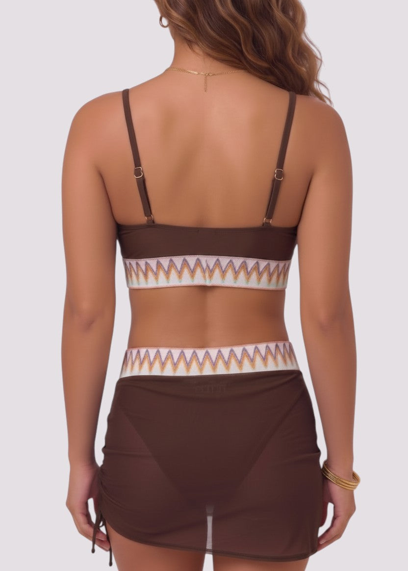 Swim Skirtini with Jacquard Trim - Brown-Cheekkah