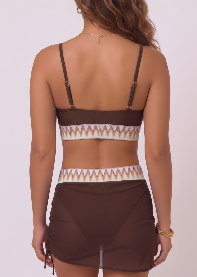 Swim Skirtini with Jacquard Trim - Brown-Cheekkah