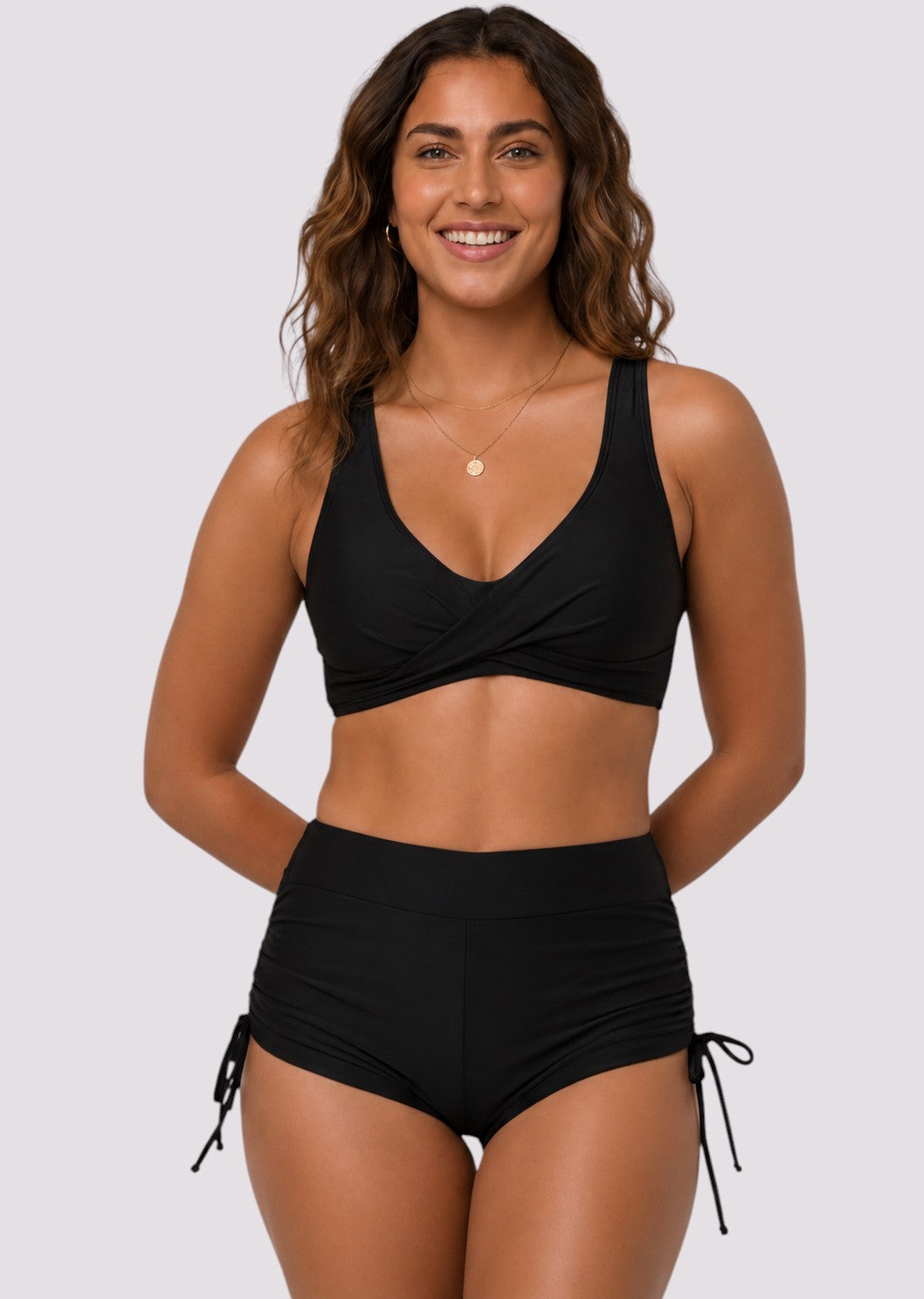 Tie Side Shortini Set - Black-Cheekkah