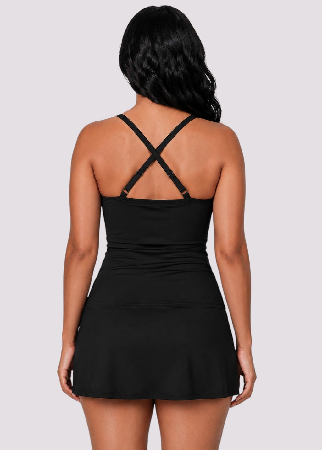 Twist Front Tankini Set with Skirt - Black-Cheekkah