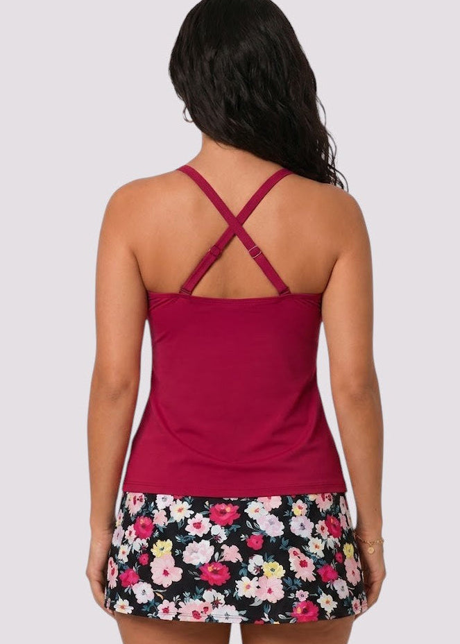 Twist Front Tankini Set with Skirt - Blushing Blooms