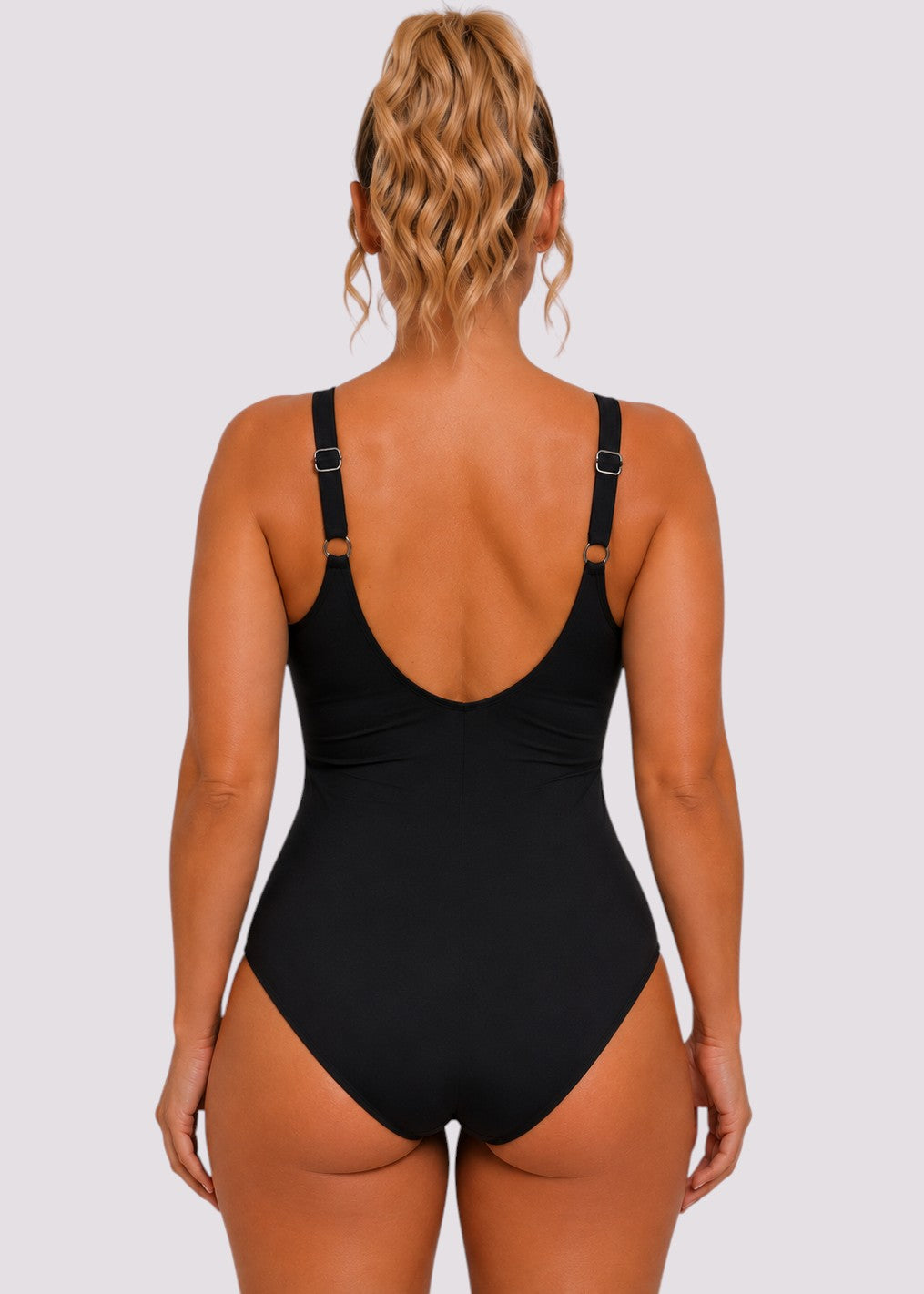 Twist Front Tummy Control One Piece - Black-Cheekkah