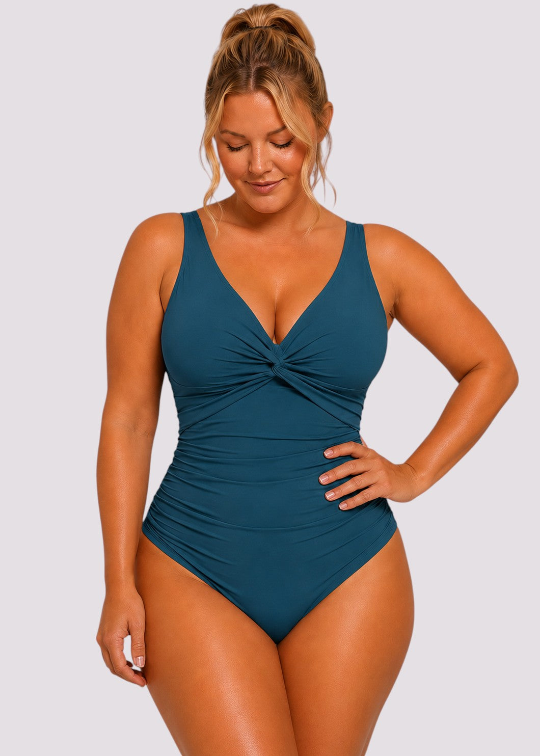 Twist Front Tummy Control One Piece - Teal
