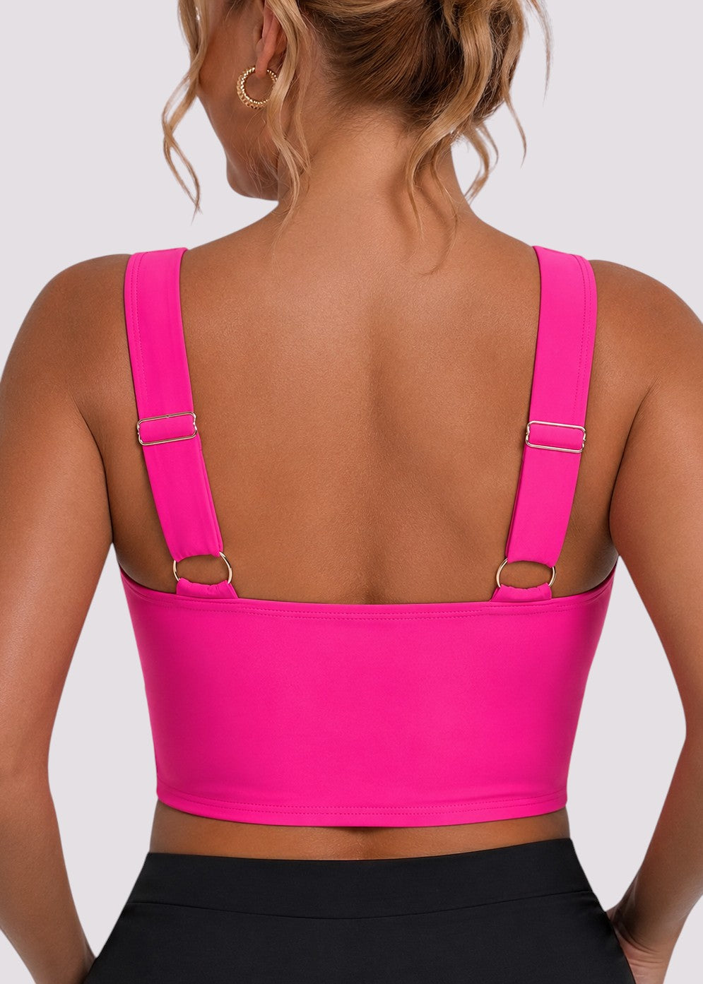 Twist Knot Longline Bikini Top with Adjustable Straps - Pink-Cheekkah