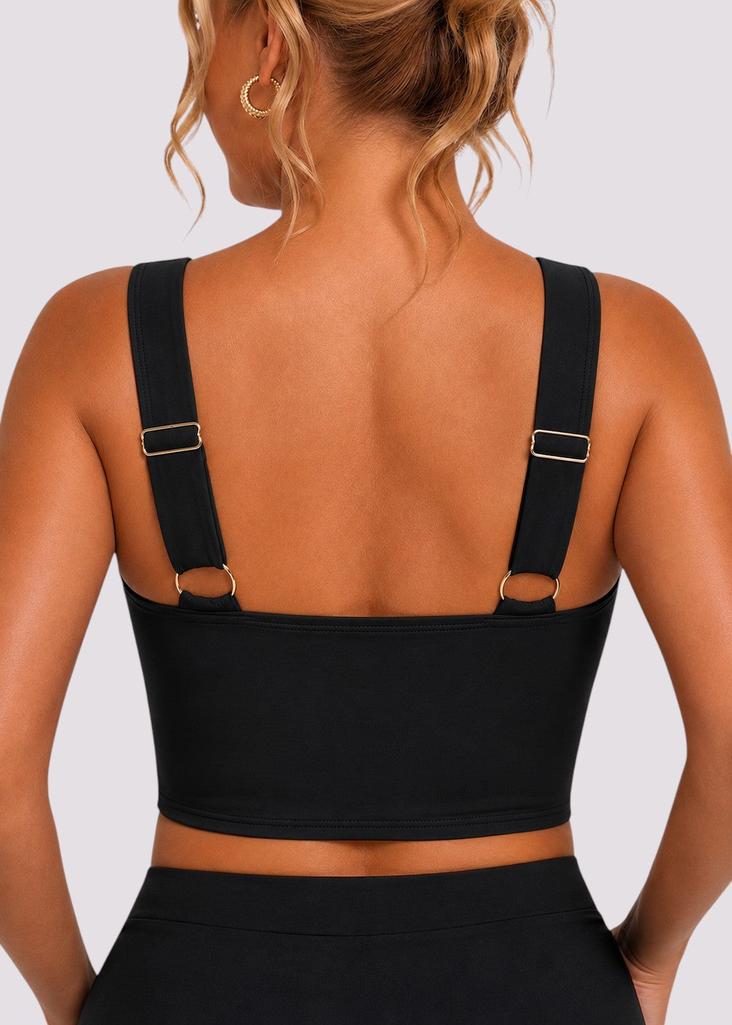 Twist Knot Longline Bikini Top with Adjustable Straps - Black